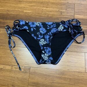 Adore‎ Me Bikini Bottoms Womens Small Black Blue Floral Side-Tie Swimwear Summer